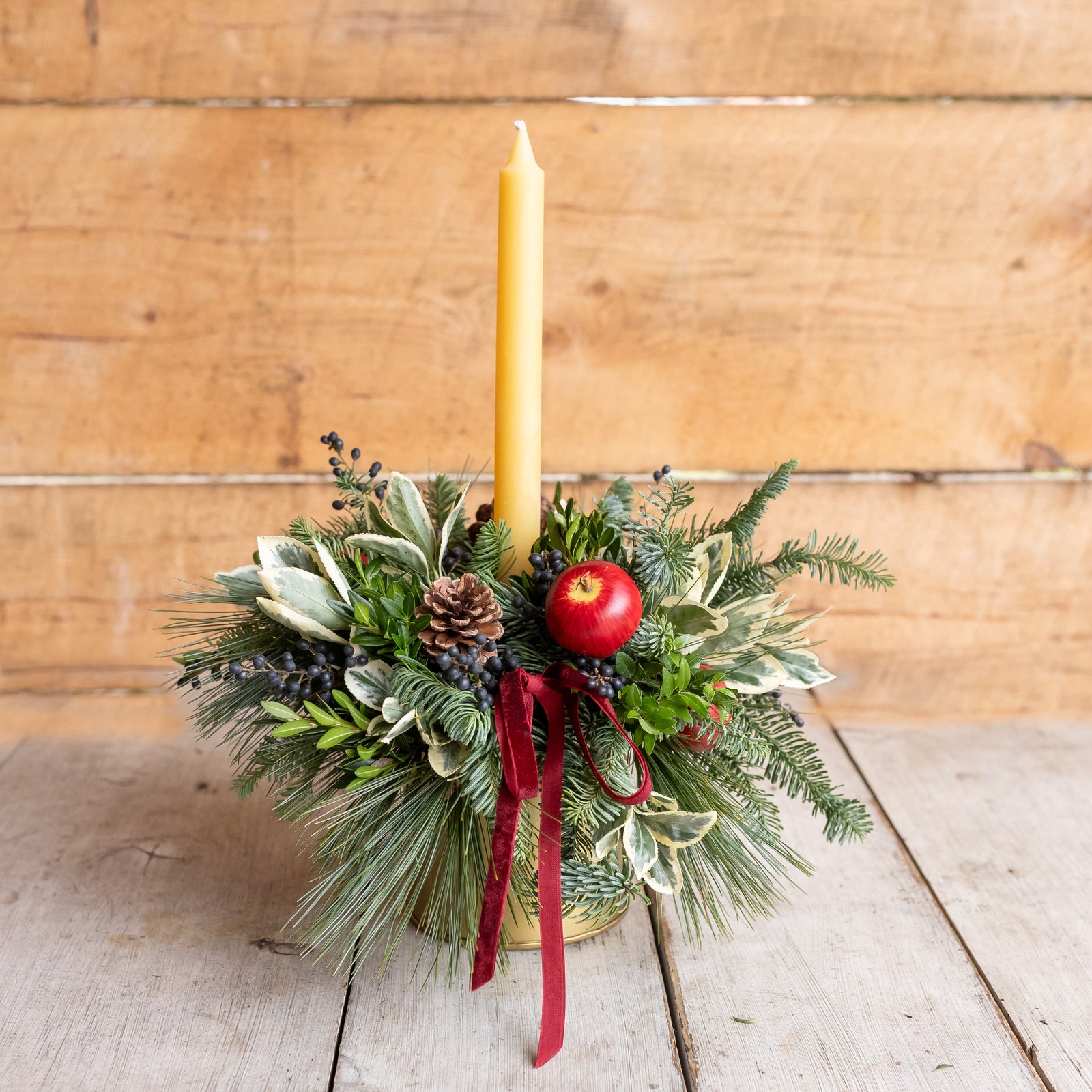 Holiday Centerpiece + 100% Beeswax Candle